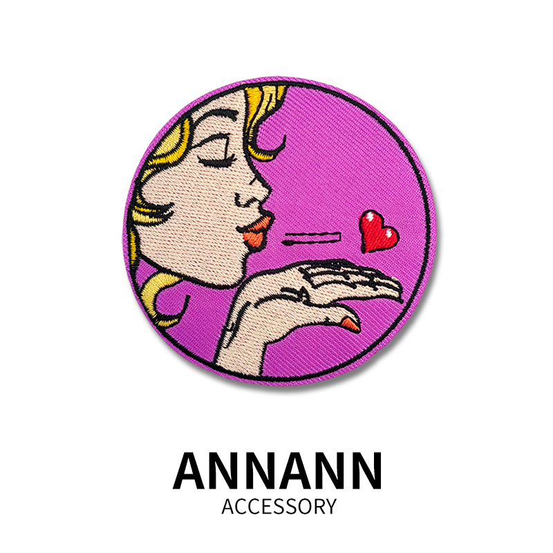 甜心女孩紫色圆形卡通刺绣布贴包包牛仔衣服羽绒服破洞补丁贴手缝
