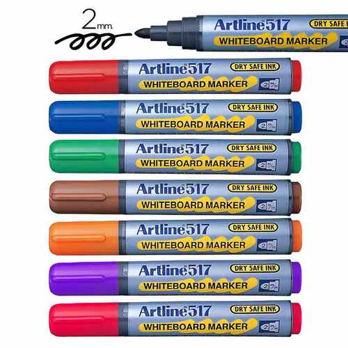 旗牌Artline白板笔可擦教师用防干笔芯彩色EK-517圆头519斜头易擦