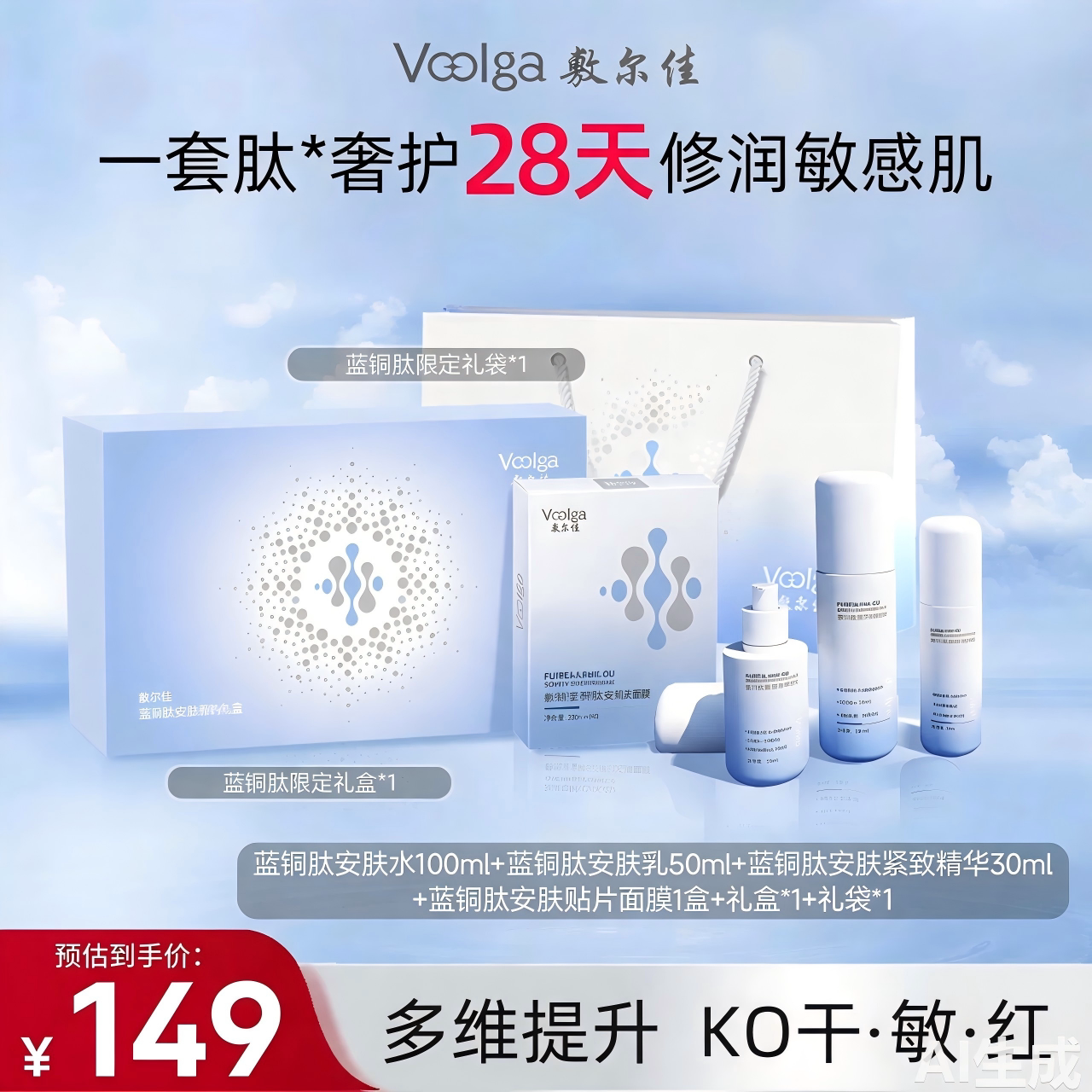 效期余6个月 亏本清 敷尔佳蓝铜肽安肤系列礼盒水乳舒缓修护 正品