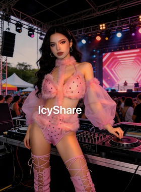 爱瑟诗莱粉色毛毛拼接gogo舞台DJ歌手演出服量身定制