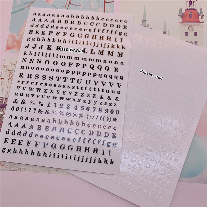 数字贴纸美甲英文字母指甲贴黑白字母大小写烫金百搭流行饰背胶贴