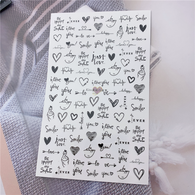 日系美甲贴纸指甲贴个性随意英文爱心笔芯贴小清新少女心百搭流行