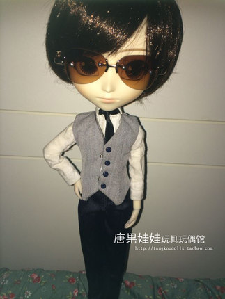 现货pullip眼镜唐果娃娃墨镜 3分BJD大叔无框茶色哈雷镜送镜盒布