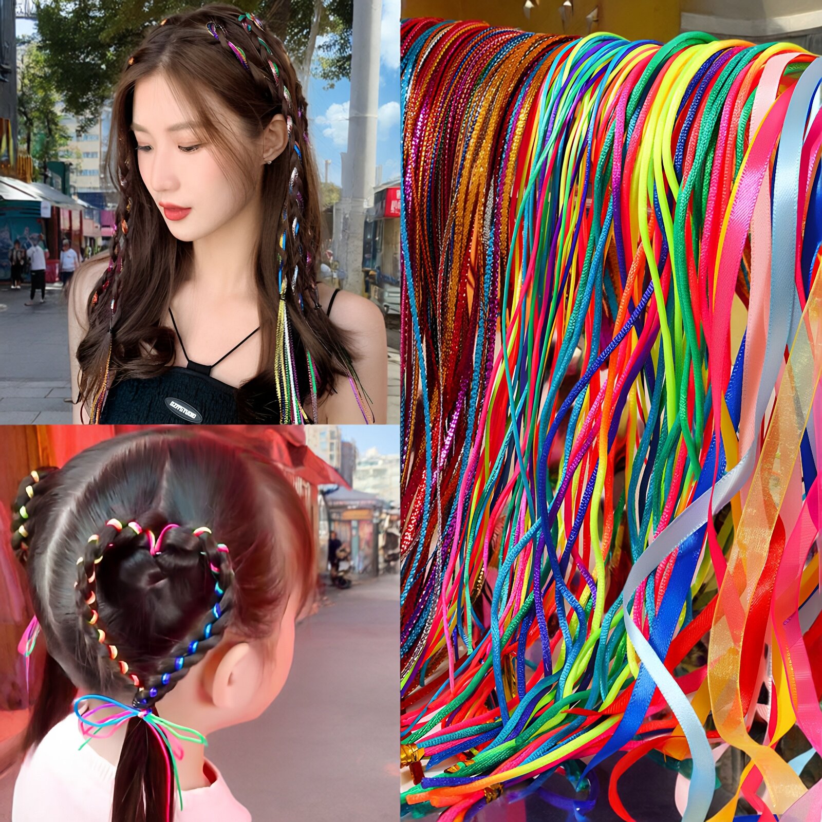 儿童编发彩绳彩带嘻哈民族风彩色编发脏脏辫头绳七彩渐变发绳发饰