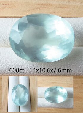 天然7.08克拉海蓝宝石裸石 彩色宝石 戒指面 吊坠 色泽蓝