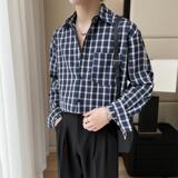 2025秋冬新款蓝色格子男长袖衬衫英伦宽松落肩上衣A202CS2011P65，男装衬衫，星座1311（原A202）