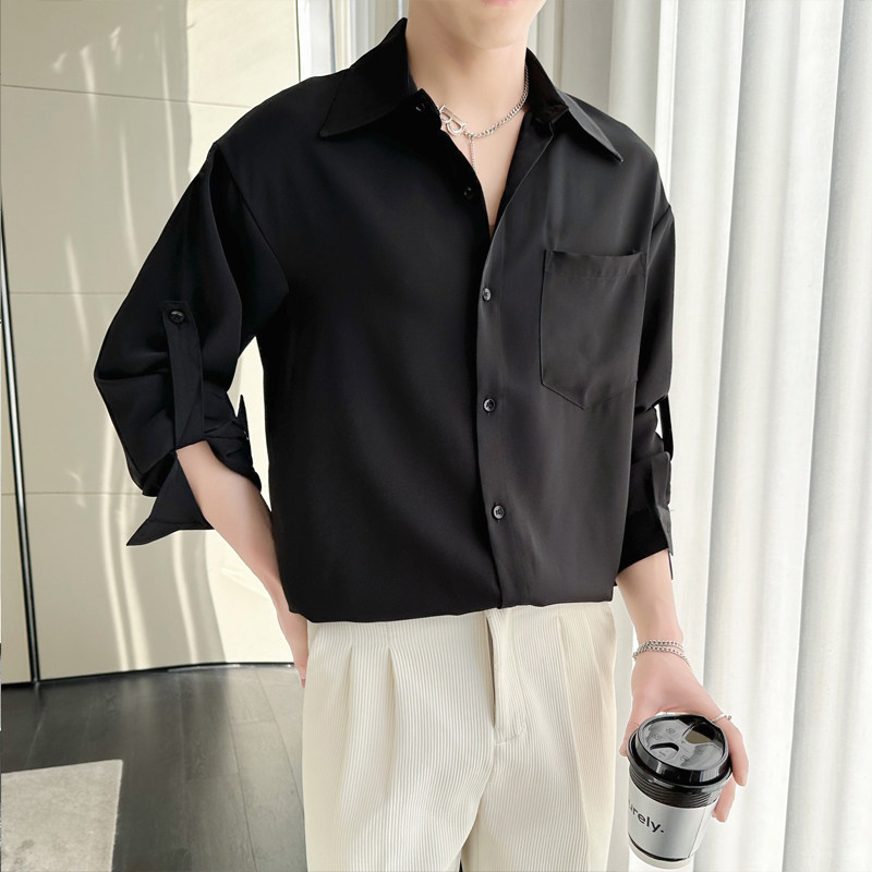 2025春夏轻熟韩版冰丝可调节长袖宽松落肩长袖衬衫A202CS7001P65,男装衬衫,星座1311（原A202）