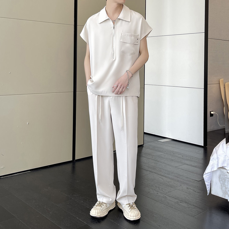 夏季新款高级感套头冰丝无袖衬衫休闲长裤套装A202TZ911P120,男装衬衫,星座1311（原A202）