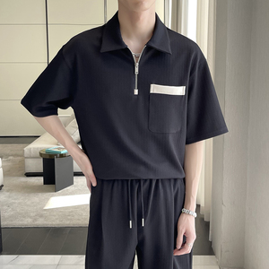 2025夏季男士高品质宽松短袖polo衫潮流英伦翻领t恤A202T2018P50图片