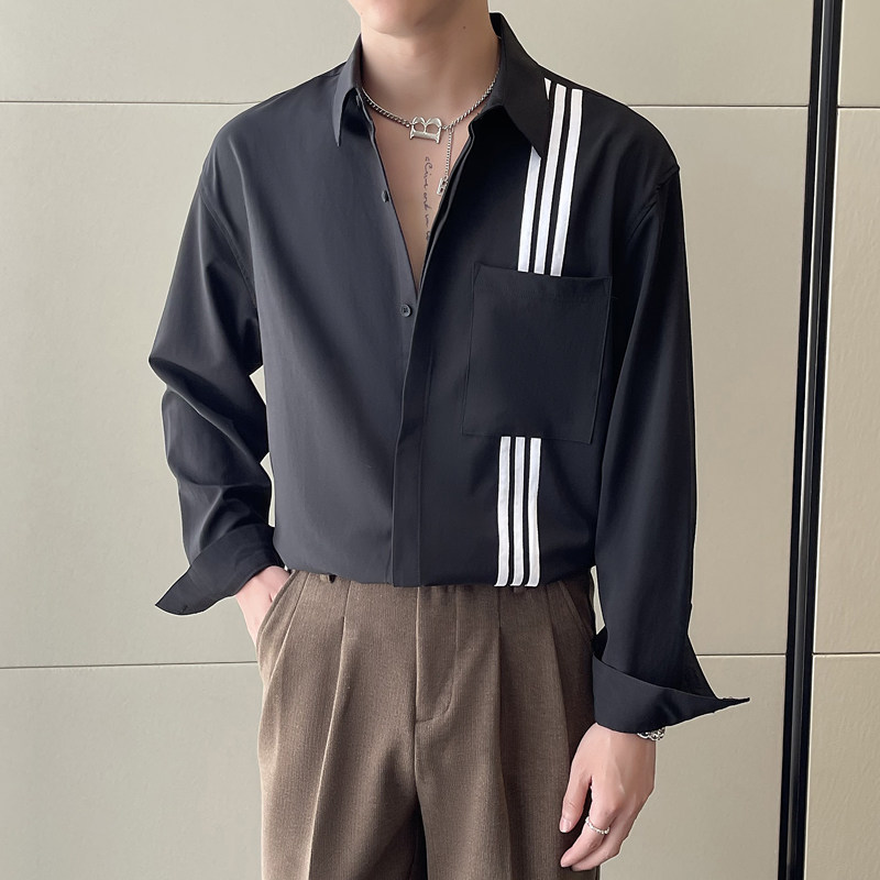 2025高级感男士英伦简约条纹宽松落肩长袖衬衫潮A202CS356P65,男装衬衫,星座1311（原A202）
