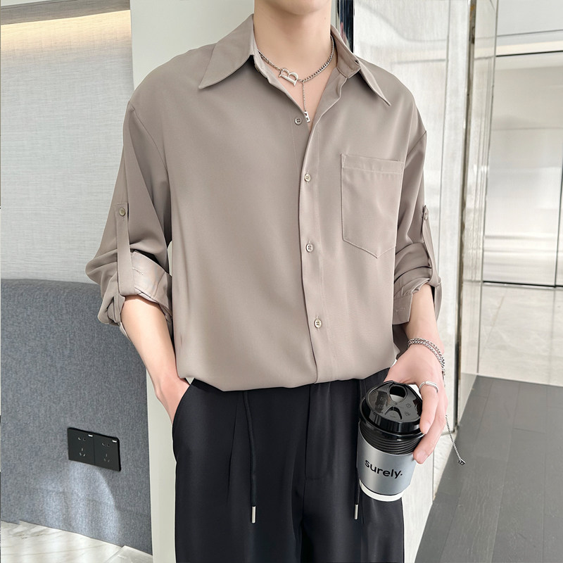 2025春夏轻熟韩版冰丝可调节长袖宽松落肩长袖衬衫A202CS7001P65,男装衬衫,星座1311（原A202）