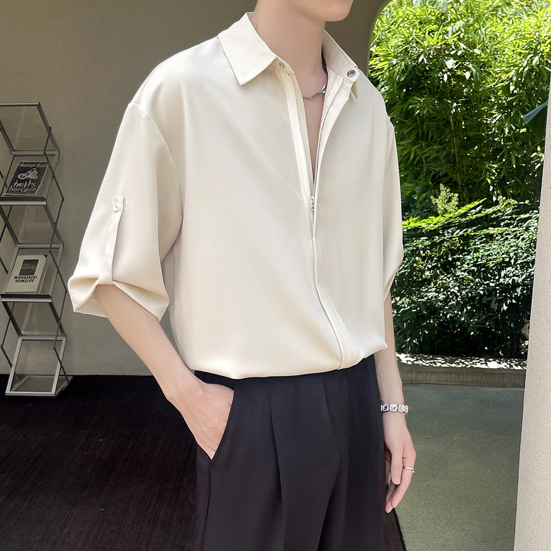 2025夏季新款隐形拉链高级感冰丝男士宽松短袖衬衫潮A202CS719P60,男装T恤,星座1311（原A202）