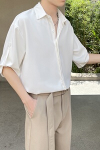 2025夏新款高级感冰丝轻熟风暗扣短袖衬衫抖音A202CS119P60图片