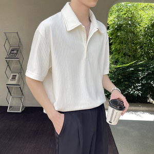 2025夏新款宽松落肩高级感短袖polo衫英伦痞帅男t恤A202T2015P50
