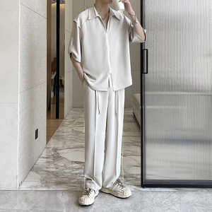 2025夏季新款高级感冰丝轻熟痞帅男士短袖长裤套装A202TZ713P125图片
