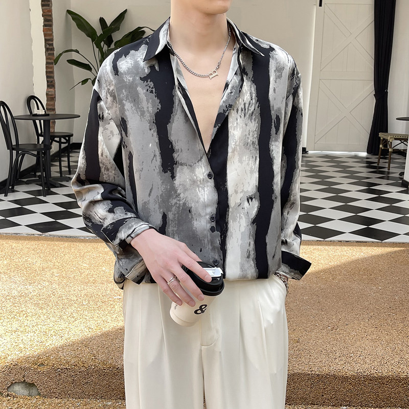 夏季男士衬衫宽松长袖衬衣冰丝印花风衬衫A202CS6001P60,男装衬衫,星座1311（原A202）
