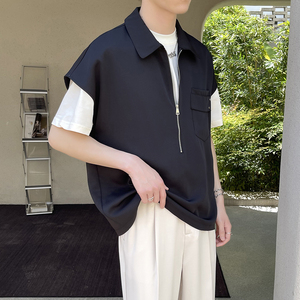 夏季新款套头背心式无袖衬衫男坎肩背心薄款冰丝A202CS911P55图片