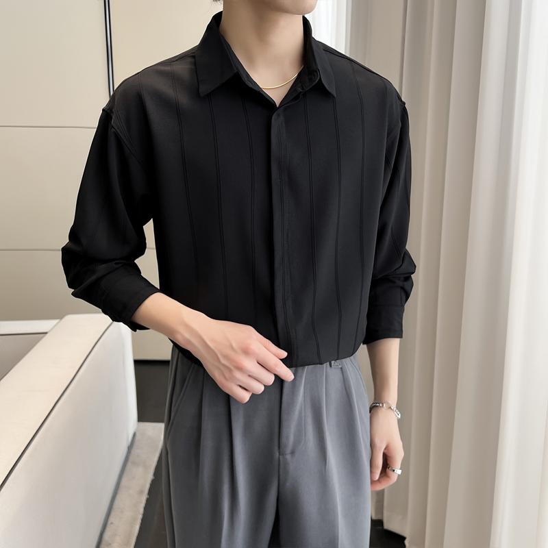 2025新款男士长袖条纹纯色休闲衬衫落肩垂坠感A202CS5138P65,男装衬衫,星座1311（原A202）