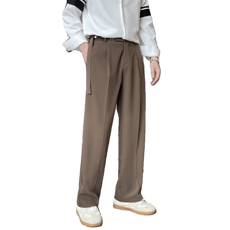 2025春夏轻熟风宽松腰带装饰休闲长裤韩版潮流男裤子A202K0031P65,男装休闲裤,星座1311（原A202）