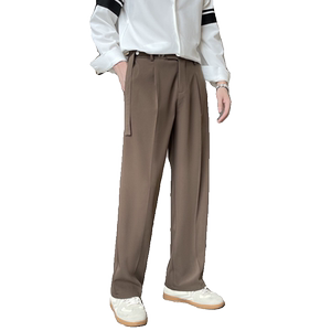 2025春夏轻熟风宽松腰带装饰休闲长裤韩版潮流男裤子A202K0031P65图片