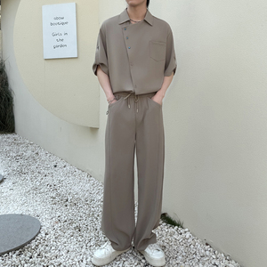 2026夏男士冰丝短袖衬衫长裤套装宽松休闲两件套1311TZ3918P125图片