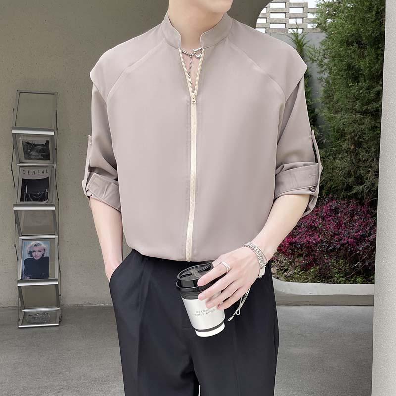 2025男士立领风简约高级感长袖飘带冰丝垂坠衬衫A202CS518P65,男装衬衫,星座1311（原A202）