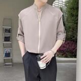 2025男士立领风简约高级感长袖飘带冰丝垂坠衬衫A202CS518P65，男装衬衫，星座1311（原A202）