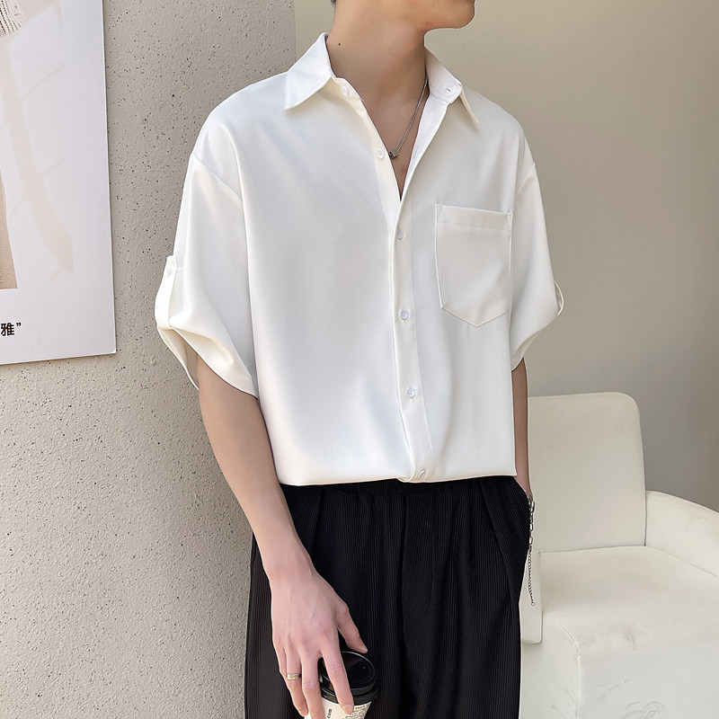 2022冰丝男短袖衬衫宽松落肩潮衬衣抖音直播A202C012P55控78,男装衬衫,星座1311（原A202）