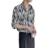 2025春夏新款男韩版ins斑马纹短袖衬衫轻奢防晒上衣A202CS020P55，男装防晒衣，星座1311（原A202）