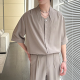 2025夏新款男冰丝短袖衬衫宽松落肩潮流百搭中袖上衣A202CS615P55，男装衬衫，星座1311（原A202）