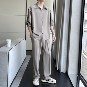 2025夏季新款高级感冰丝轻熟痞帅男士短袖长裤套装A202TZ713P125图片