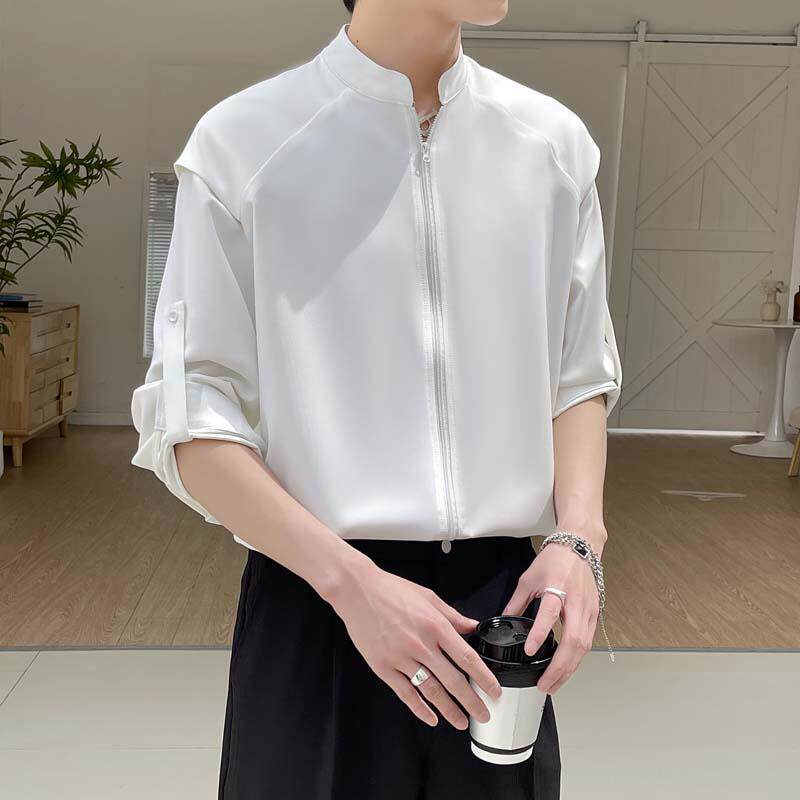2025男士立领风简约高级感长袖飘带冰丝垂坠衬衫A202CS518P65,男装衬衫,星座1311（原A202）