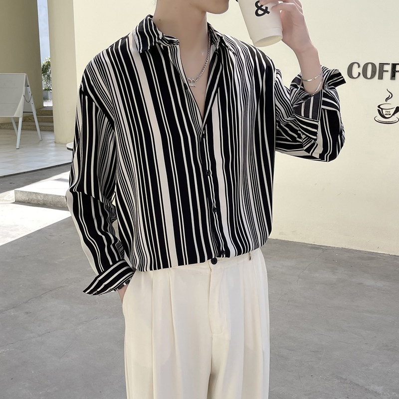 2025夏条纹衬衫男ins高级感薄款轻熟风痞帅长袖垂感A202CS801P60,男装衬衫,星座1311（原A202）