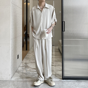 2025夏季新款高级感冰丝轻熟痞帅男短袖长裤套装A202TZ713P125图片