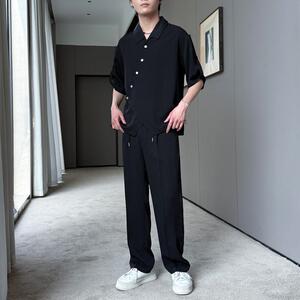 夏季新款男新中式冰丝短袖衬衫套装直筒宽松休闲裤A202TZ519P125