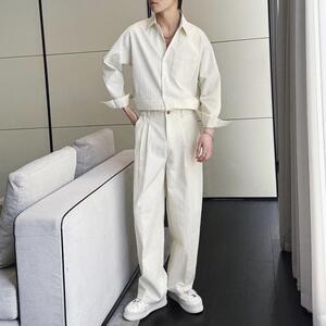 2025春季新款男套装宽松阔腿拖地长裤落肩衬衫套装A202TZ621P135图片