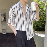 2025夏季男条纹短袖衬衫冰丝垂感轻熟风衬衣抖音A202CS918P55，男装T恤，星座1311（原A202）
