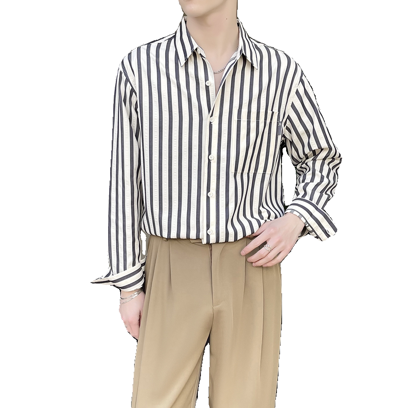 2025春夏新款男士韩版简约落肩宽松条纹长袖衬衫潮A202CS308P65,男装衬衫,星座1311（原A202）