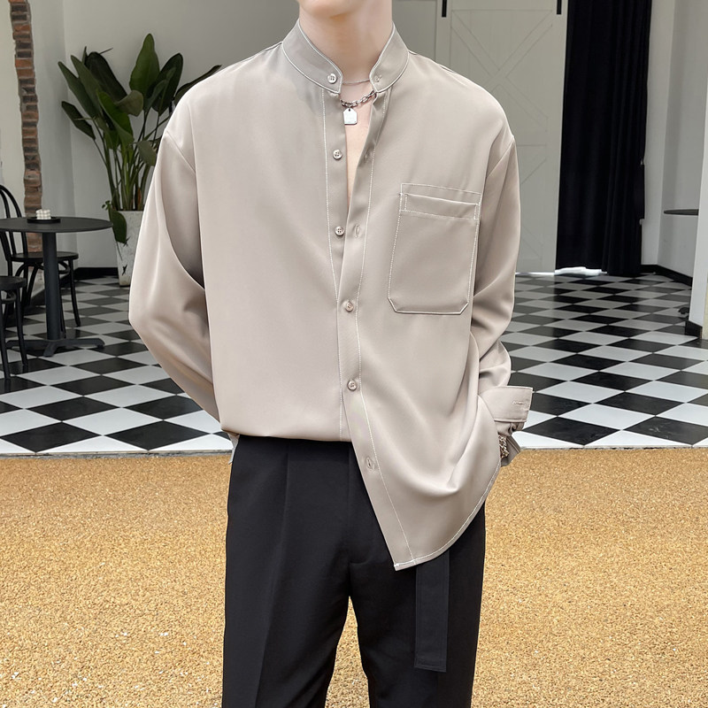 2025男士立领百搭轻熟风落肩长袖衬衫抖音A202CS208P60,男装衬衫,星座1311（原A202）