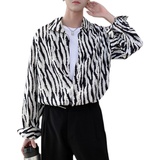 2025春夏新款男韩版ins斑马纹长袖衬衫轻奢痞帅上衣A202CS010P60，男装衬衫，星座1311（原A202）