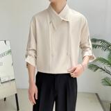 韩系冰丝双排扣衬衫男士春夏季高级感痞帅长袖衬衣A202CS619P75，男装衬衫，星座1311（原A202）