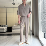 2025夏冰丝落肩短袖衬衫时尚套装直筒休闲裤两件套A202TZ128P120，男装休闲裤，星座1311（原A202）