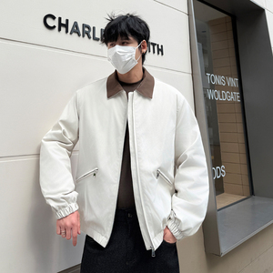 美式复古翻领拼色棉衣男冬季工装轻薄保暖夹克外套1311WY215P135图片