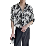 2025春夏新款男韩版ins斑马纹短袖衬衫轻奢抖音A202CS020P55，男装T恤，星座1311（原A202）
