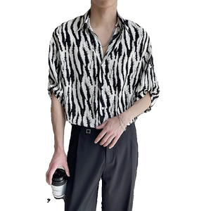 2025春夏新款男韩版ins斑马纹短袖衬衫轻奢抖音A202CS020P55图片