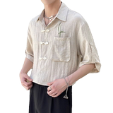 2025夏新款男士新中式宽松绣花亚麻透气短袖衬衫潮A202CS9019P60，男装衬衫，星座1311（原A202）