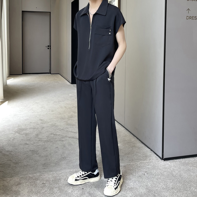 夏季新款高级感套头冰丝无袖衬衫休闲长裤套装A202TZ911P120,男装衬衫,星座1311（原A202）