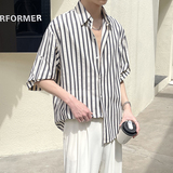 夏季条纹飘带短袖衬衫痞帅潮落肩轻熟风抖音A202CS309P60，男装T恤，星座1311（原A202）