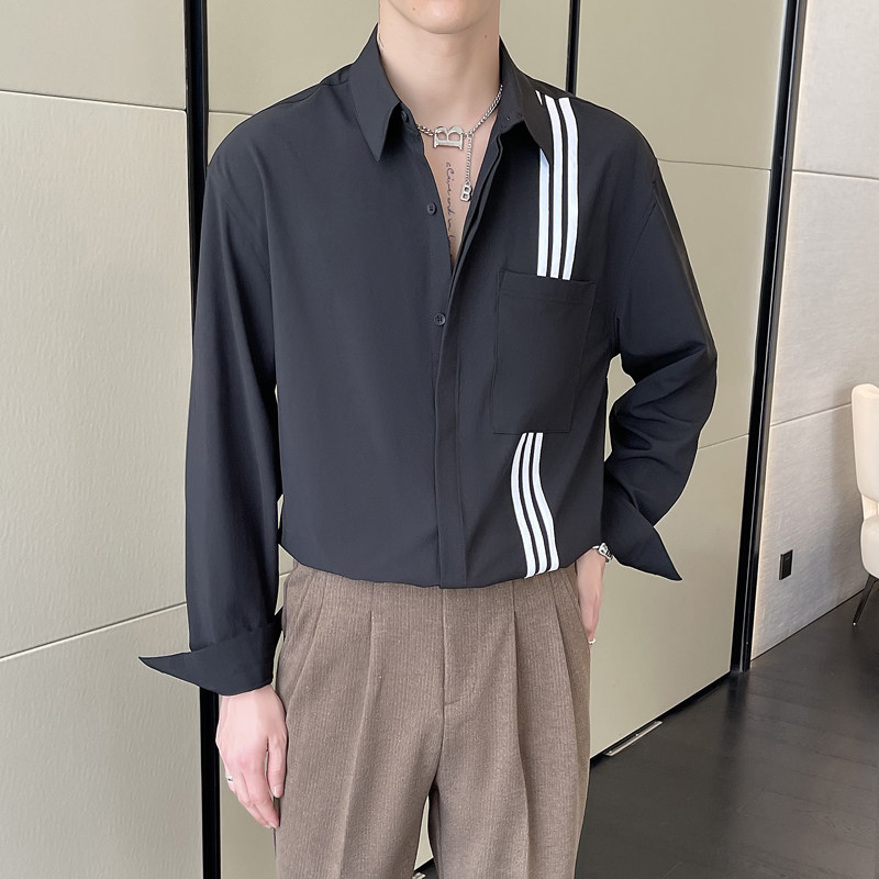 2025高级感男士英伦简约条纹宽松落肩长袖衬衫潮A202CS356P65图片