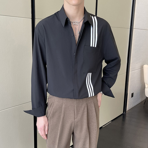 2025高级感男士英伦简约条纹宽松落肩长袖衬衫潮A202CS356P65图片